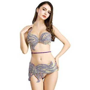 Fringe Buikdans Kostuums Voor Vrouwen Volwassen Rave Festival Halloween Clothing Tribal Belly Dresses Festival Performance Outfits Belly Dance Bha En Belt Set,A,L