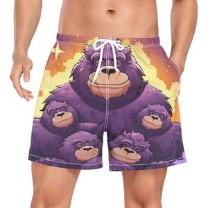 Niigeu Leuke Baby Gorilla Purple Heren Zwembroek Shorts Sneldrogend met Zakken, Leuke mode, S