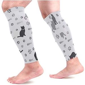 EZIOLY Katten Poot Voetafdruk Visbeen Sport Kalf Compressie Mouwen Been Compressie Sokken Kalf Guard voor hardlopen, Fietsen, Moederschap, Reizen, Verpleegkundigen