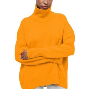 Grof Gebreide Coltrui for Dames, Zachte, Warme, Losse Pasvorm Trui for Herfst en Winter(Yellow,4X-Large)