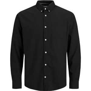 JACK & JONES Volwassen Heren Slim Fit Vrijetijdshemd 100% Katoen Lange Mouw Geruit Navy M, zwart (black/black), S