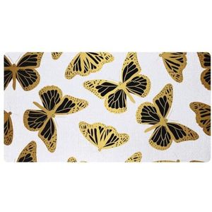 VAPOKF Zwart-gouden vlinder op witte keukenmat, antislip wasbaar vloertapijt, absorberende keukenmatten loper tapijten voor keuken, hal, wasruimte