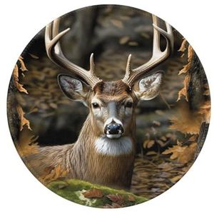 Camouflage Herten Ronde Muismat 20,5 cm Waterdichte Antislip Mousemat Grappige Kleine Gaming Muismat met Rubberen Basis en Gestikte Rand Bureau Decor Accessoires voor Thuiskantoor Werk