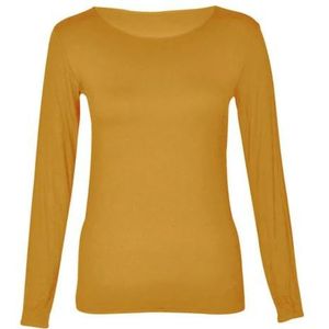Hamishkane Dames lange mouw ronde hals effen casual basic stretchy getailleerd dames T-shirt top, camel, 38-40