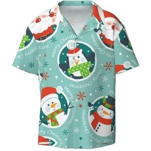 ZEEHXQ Paaseieren print heren casual button down shirts korte mouw kreukvrij zomer jurk shirt met zak, Kerst Santa Pinguïn, XL