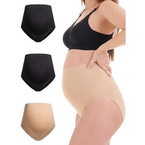 Herzmutter Zwangerschapsslipjes in een set van 3 Buikslipjes - naadloos, ondersteunend - extra zacht en elastisch - voor Zwangerschap na de Geboorte - 5830 (S-M, 3x Zwart/zwart/beige)