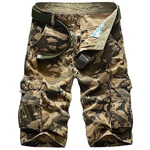 Youthful flying Heren werk korte katoenen cargo shorts losse pasvorm multi-pocket outdoor casual camo wandelen shorts zomer (maat: 32W, kleur: kaki camo)