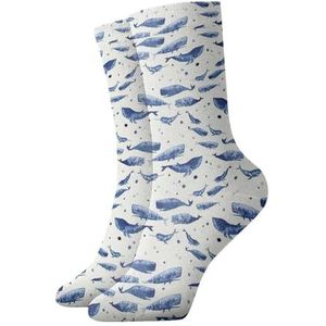 UVBDF Kleine Blauwe Walvis die Ademende Comfortsokken zwemt, Vochtafvoerende Zachte Sokken voor Dagelijkse Slijtage en Sportschool