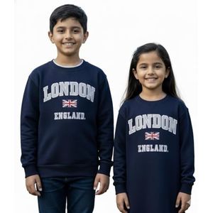 Kids Londen England Sweatshirt 5 kleuren Desert Storn, Navy, Grijs, Off White, Polar White, maten 1 tot 13 jaar, met Union Jack Metal Pin Badge, marineblauw, 11-13 jaar