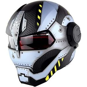 Motorhelm Motorfiets Full Face Open Helm ECE Gecertificeerd Iron Man Transformers Helm Flip Up Full Face Motorhelmen Voor Volwassenen Mannen Vrouwen F,XL