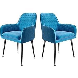 GEIRONV Dining stoelen set van 2, for woonkamer slaapkamer keuken stoelen fluwelen zit en rugleuningen zwarte stoelbenen lounge stoel Eetstoelen (Color : Blue)