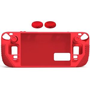Beschermhoes voor steam deck, siliconen gamemachine beschermer cover skin met 2 joystickdoppen, antikras, antislip, volledige bescherming, draagtas (Rood)