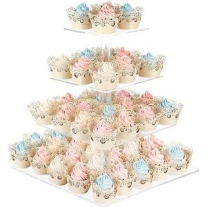 Taartstandaard Cupcake Standaard Met Voet, Vierkant Acryl Dessert Toren Gebak 4-laags Taartdisplaystandaard