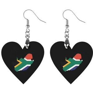Kaart van Zuid-Afrika Vlag Leuke Hartvormige Hanger Oorbellen Voor Vrouwen Lichtgewicht Houten Oorbellen Mode-sieraden Geschenken