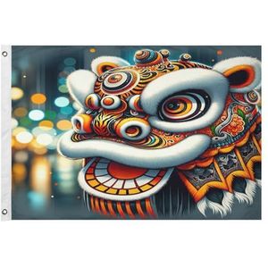 Kantonese leeuw dans, tijgerhoofd, hoed, huis, tuinvlaggen, tweezijdige huisvlag, banner, polyester tuinvlag met messing doorvoertules voor buiten, feestbenodigdheden