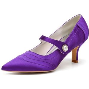 KYEGLO Satijnen Damesschoenen Met Spitse Neus En Enkelbandje, Gesloten Neus, Lage Hakken, Perfect Voor Bruiloften En Schoolfeesten,Dark purple,36