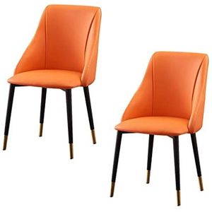 GEIRONV Pu Lederen keuken eetkamerstoelen set van 2, waterbestendige lounge-stoelen met metalen poten appartement woonkamer zijstoel Eetstoelen (Color : Orange)
