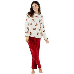 TRAMAS+ Koraalpyjama voor dames, zacht en warm, pyjamaset, super comfortabel, om te slapen en thuis, Rudolf Bordeaux, XL