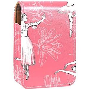 Ballerina's Ballet Meisje Achtergrond Lipgloss Houder Lippenstift Case Draagbare Mini Lipstick Opbergdoos Reizen Lipstick Organish Case met Spiegel voor Vrouwen., Meerkleurig, 9.5x2x7 cm/3.7x0.8x2.7 in