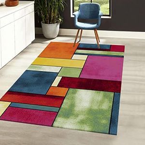 Un amour de tapis 80 x 150 Modern Woonkamertapijt, geometrisch ontwerp, klein rechthoekig woonkamertapijt, turkoois slaapkamertapijt, veelkleurig tapijt