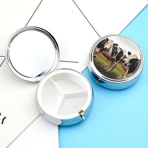 Pillendoos Draagbare Zuivel Vee Pil Organizer Reizen Pil Case voor Pocket Of Portemonnee Geneeskunde Pil Container met Spiegel 3 Compartimenten Dagelijkse Geneeskunde Organizer