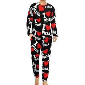 I LOVE PIZZA pyjama voor heren, loungewear met lange mouwen, bovendeel en onderbroek, 2-delige nachtkleding