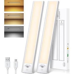 84LED Bewegingssensorlampen Voor Binnen, 2 Stuks Keukenverlichting Onder Kast, Dimbare Kastverlichting Met 3 Modi, Magnetische Kledingkastverlichting Oplaadbaar Voor Kast, Kast, Keuken, Trap, Hal