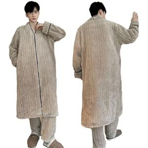 Heren jacquard pluche badjas lange rits koraal fluwelen pyjama vet grote maat 100 Kg Set van 2, khaki-3XL