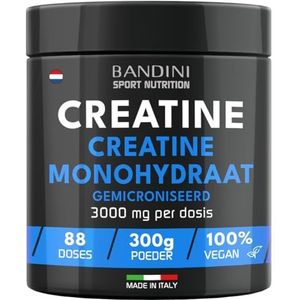 Bandini® Gemicroniseerd Creatinepoeder, 100% Puur Creatine Monohydraatpoeder voor Prestaties en Spierkracht, Niet-gearomatiseerd, 88 Porties, 300 g, Creatinemonohydraat poeder, Supplement Creatin
