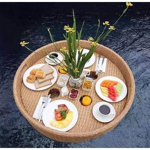 pallet， Drijvende dienbladtafel for zwembad, drijvende schijf for op het wateroppervlak, multifunctionele drijvende ontbijttafel, drijvend voedselbord(Apricot,80CM)