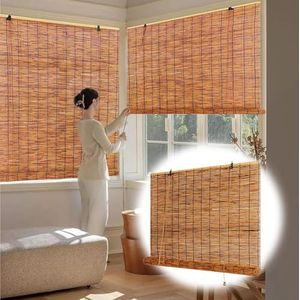 Bamboe rolgordijnen, verduisterende bamboe jaloezieën voor ramen, 70% lichtfiltering, oprolbare rietschaduw, strogordijnen, decoratieve Romeinse gordijnen voor veranda, patio, privacyscherm (100 x 260