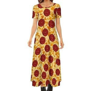 Pepperoni pizza met tomaten dames zomer casual korte mouwen maxi-jurk ronde hals bedrukte lange jurken 5XL