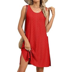 Badpakken for dames, mouwloze strandjurk, badpakken met bandjes en oogjes(Red,XXL)