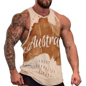 Oude Stijl Kaart van Australië Heren Tank Top Grafische Mouwloze Bodybuilding Tees Casual Strand T-Shirt Grappige Gym Spier