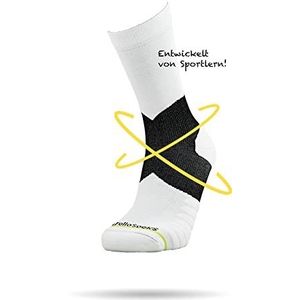 ROLLO SOCKS Team 5.0 – hardloopsokken met gerichte compressie, hardlopen, enkelgewricht ondersteunend, bandage enkelgewricht, sportsokken, geschikt voor elke sport, 1 stuk - wit, 40-43 EU