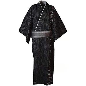 Double Villages Japanse Yukata kimono, homegewaad, pyjama's, Yukuata, dressing, gown, katoen, zwart (A), L