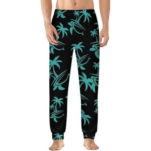 Hawaiian Palm Tree And Sea Turtle pyjama voor heren, zachte loungebroek, lichtgewicht slaapbroek