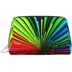 Regenboog kleuren make-up tas voor vrouwen cosmetische tassen lederen reizen make-up tas organisator waterdicht make-up zakje open platte toilettas draagbare opbergtas voor reizen, Goud, Eén maat