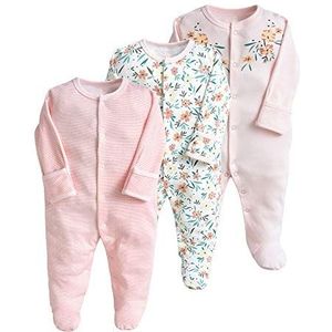 Minizone Katoenen pyjamaset voor baby's, 3 stuks, uniseks onesie met lange mouwen, katoenen rompertje, 6-9 maanden, roze