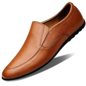 Loafers for heren Ronde neus Veganistisch leer Effen kleur Rijdende loafers Antislip Lichtgewicht Comfortabel Feest Casual instapper (Color : Light brown, Size : 40 EU)