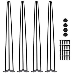 Lospitch Hairpin Leg , zwart 61 cm, haarspeld tafelpoten, set van 4, 3 stangen, meubelpoten, tafelframe, tafelonderstel voor eettafel, salontafel, bureau, koffietafel, met vloerbeschermers en