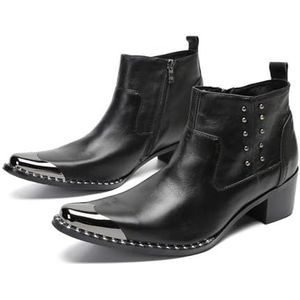 ZZveZZ Heren Vintage Zwart Goud Ademende Korte Laarzen Verhoogde Leren Schoenen (Color : Black, Size : 45 EU)