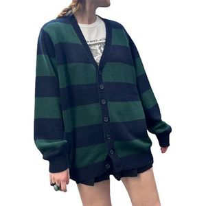 Y2K Gestreepte Trui Vintage Gebreide Truien Oversized Lange Mouw Trui Tops Preppy Stijl Knitwear 90S E-Girl Esthetics Streetwear Winter, Groen Blauw, S