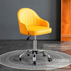 FZDZ Kleine bureaustoel voor vrije tijd, kunstleren bureaustoel met katrol, in hoogte verstelbare liftcomputerstoel, compacte thuisstudentenstoel, kleine stoel rugleuning bureaustoel (kleur: geel)