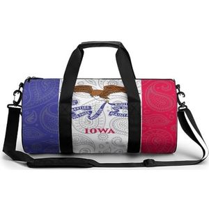 Paisley Iowa State Flag draagbare gymtas voor dames en heren, reistas, plunjezak voor sport, print, gymtas, grappige yogatas
