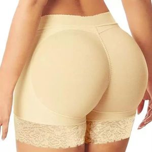 XIWCAFC Dames onderbroek gevoerde kant push-up onderbroek dames zitvlak elastisch shaping ondergoed afneembare pads naadloze shorts Hip Enhancer Body Shaper, Beige, M