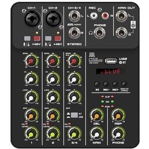 Aveek Professionele audio mixer, soundboard mengpaneel met 5 kanaals digitaal USB Bluetooth hals delay effect, ingang 48 V fantoomvoeding, stereo DJ mixer voor opnames, live streaming, podcasting
