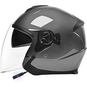 3/4 Motor Jet Helm Bluetooth Open Scooter Helm Motocross Helmen Met Anti-Condens Dubbel Vizier DOT/ECE Goedgekeurde Motorhelmen Voor Mannen Volwassenen Vrouwen A1,54-59CM