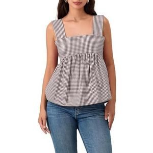 CupitiDU Peplum Tanktops met ruches voor vrouwen,Zomer Mouwloze Vierkante Hals Plaid Tie Back Crop Babydoll Tank Top, Lichtbruin, L