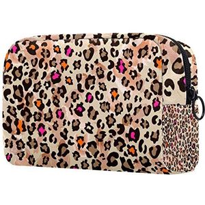 Meisje Cosmetische Tassen Dames Make-up Tas Toilettas Organizer Pouch met Rits 7.3x3x5.1 Inch Leopard Brown